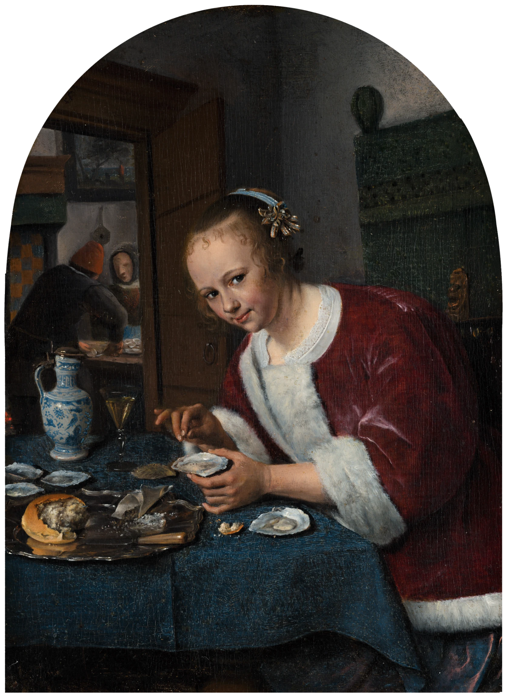 Jan Steen, Ragazza che mangia ostriche, 1658-1660 circa, olio su tavola, 20,4 x 15,1 cm, Mauritshuis, The Hauge.