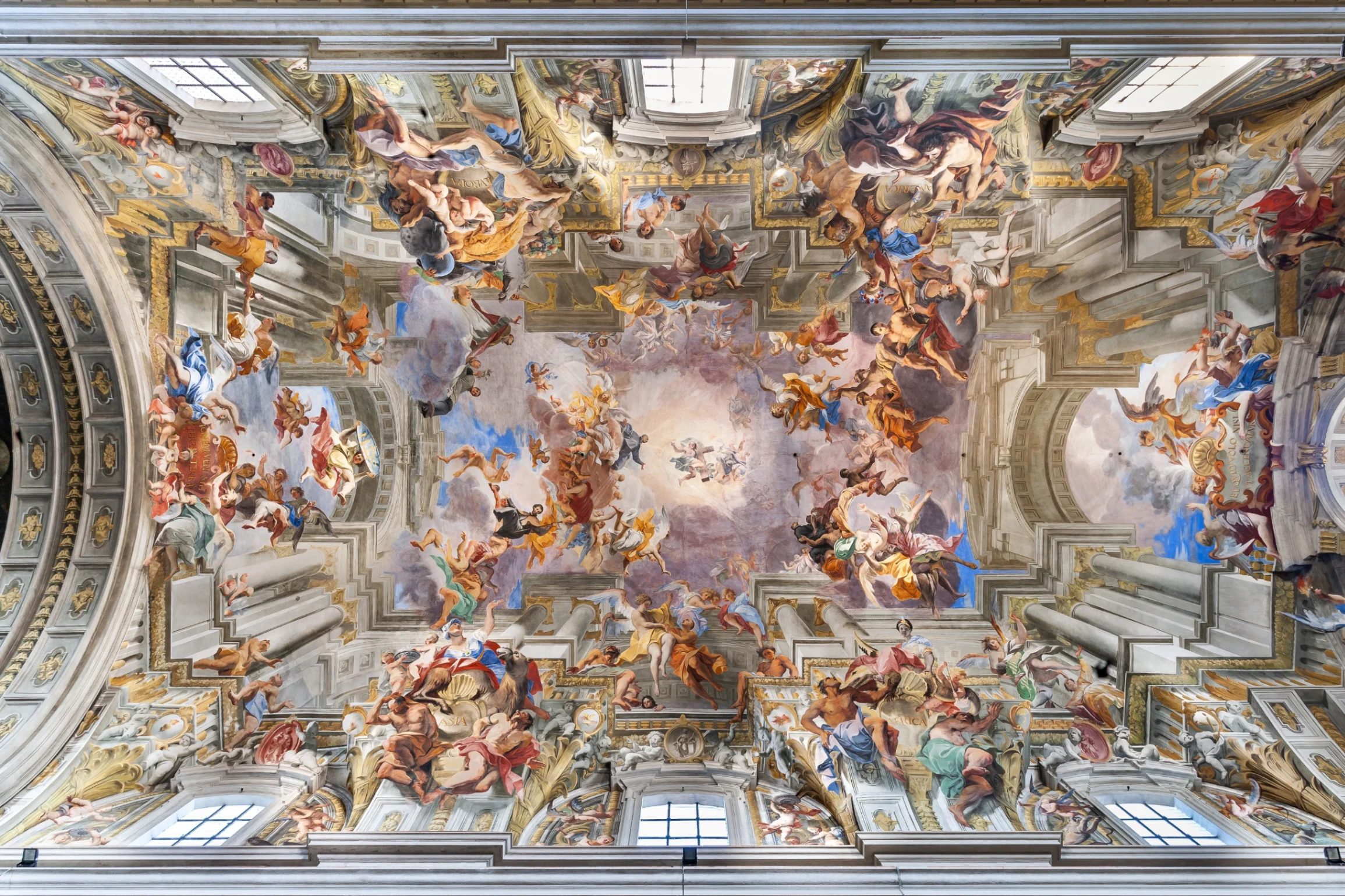 Andrea Pozzo, La Gloria di Sant’Ignazio, affresco della volta della navata, 1691-1694, Chiesa di Sant’Ignazio di Loyola, Roma.