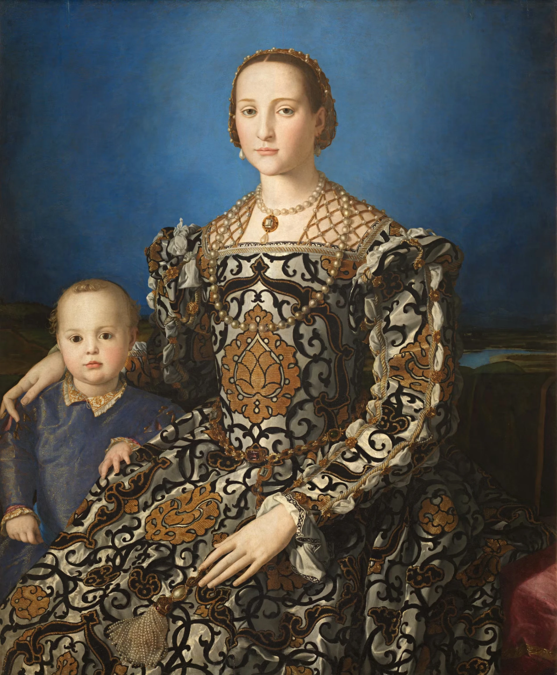 Agnolo di Cosimo Tori detto Bronzino, Ritratto di Eleonora di Toledo con il figlio Giovanni, 1515 circa, olio su tavola, 115 x 96 cm, Gallerie degli Uffizi, Firenze.