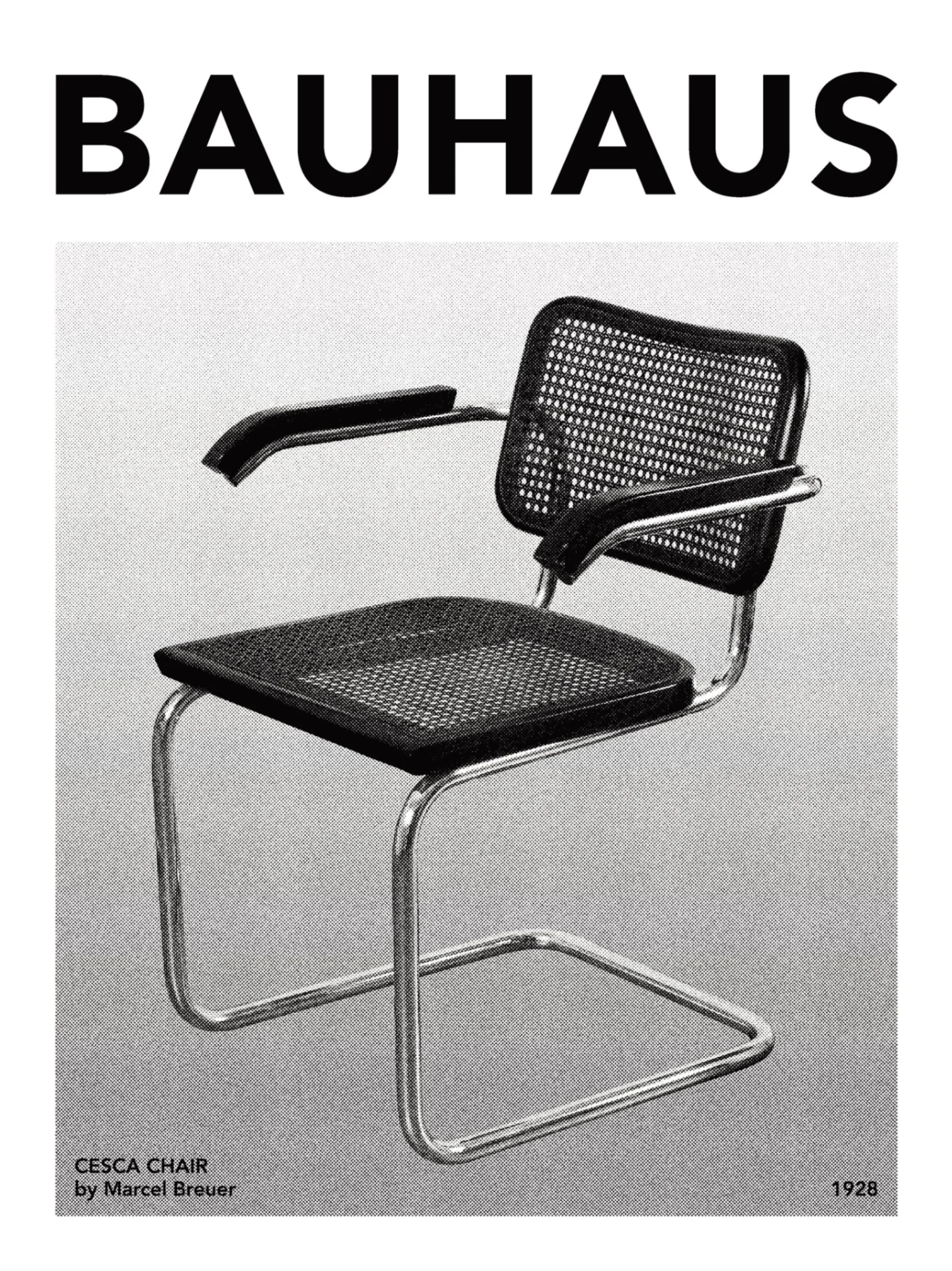 Un poster che rappresenta la sedia Cesca creata da Marcel Breuer nel 1928, simbolo indiscusso del Bahaus.