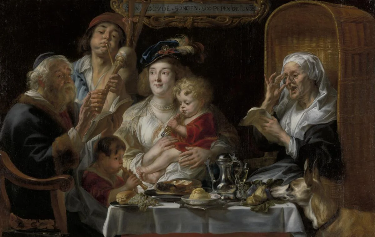 Jacob Jordaens, Come cantavano i vecchi così cinguettano i giovani, 1638, olio su tela, Museo delle Belle Arti di Anversa.