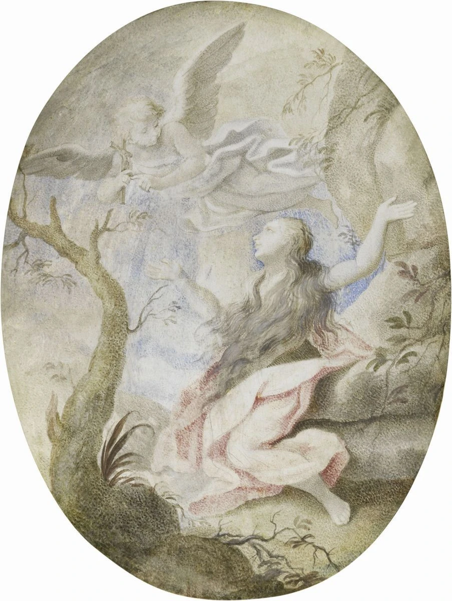 Teresa del Po, Maddalena in Estasi, punta d'argento e acquerello su pergamena, 23 x 17,5 cm, ovale, collezione privata. © Farsetti Arte