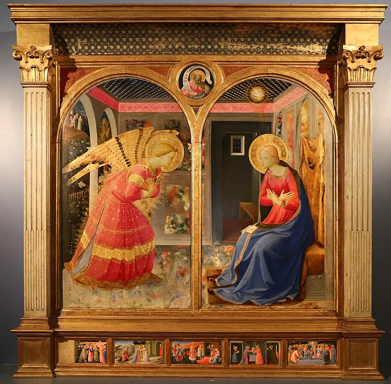 Beato Angelico, Annunciazione di San Giovanni Valdarno, 1432 circa, tempera su tavola, 195×158 cm, Museo della basilica di Santa Maria delle Grazie, San Giovanni Valdarno.