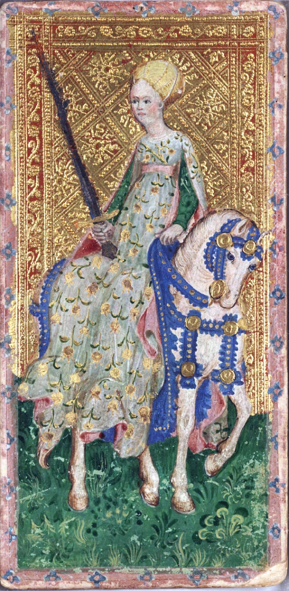 Cavallerizza, carta dal mazzo dal mazzo Tarocchi Visconti di Modrone, detti anche Cary-Yale.