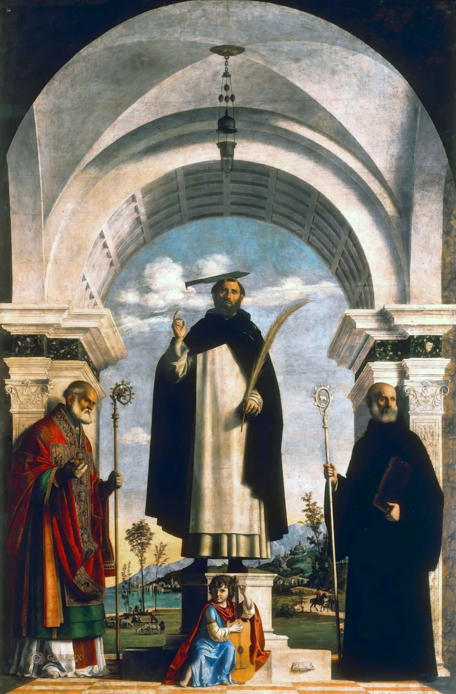 Cima da Conegliano, San Pietro martire tra i santi Nicola e Benedetto, 1505-1506 circa, olio su tela, 330 × 216 cm, Pinacoteca di Brera, Milano.