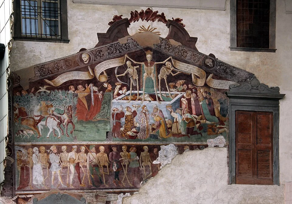 Giacomo Borlone de Buschis, Trionfo e danza della morte, 1484-1485, affresco, Oratorio dei disciplini, Clusone.