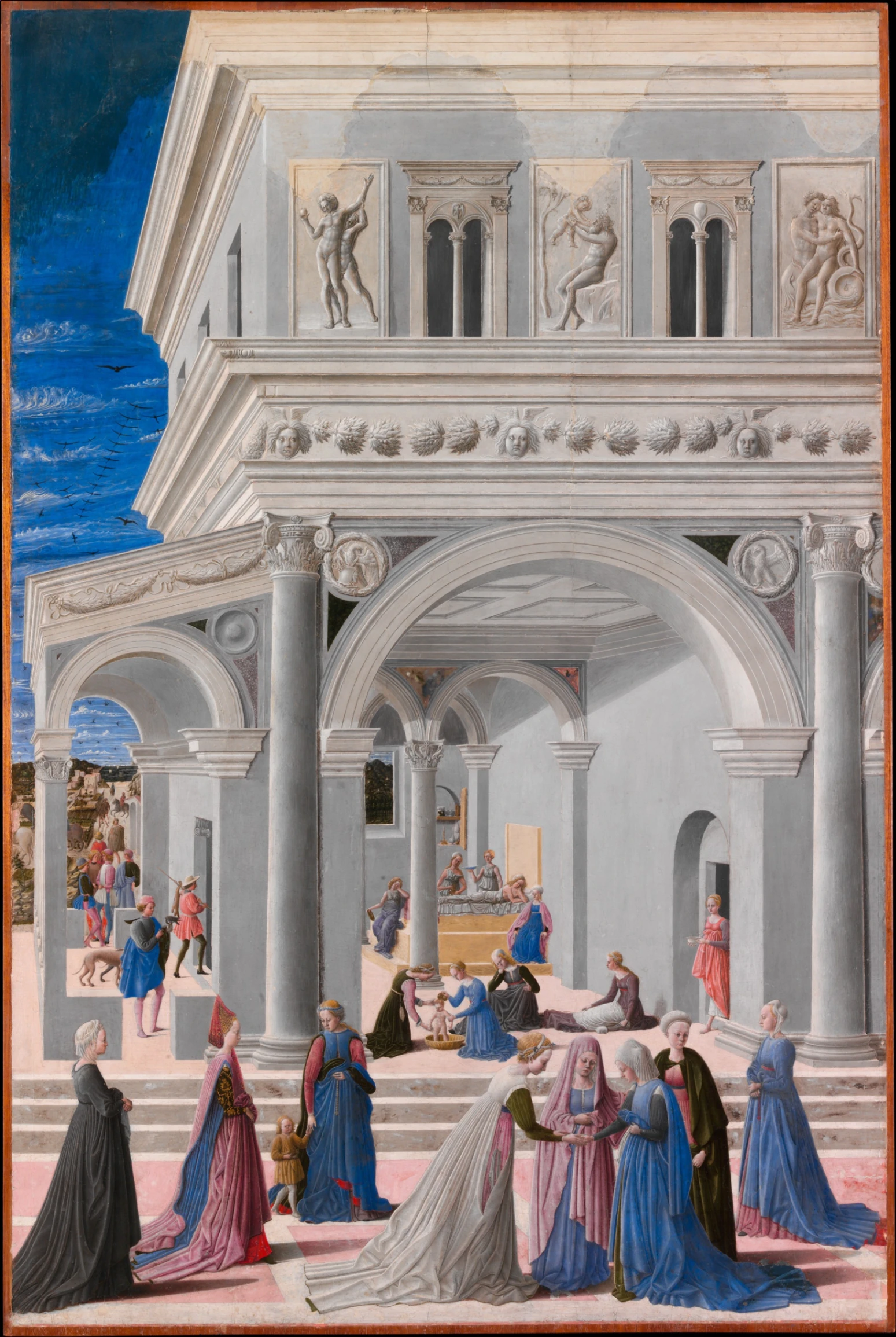 Fra Carnevale (Bartolomeo di Giovanni Corradini), Nascita della Vergine, 1467, tempera e olio su legno, 144,8 x 96,2 cm, The Metropolitan Museum of Art, New York.