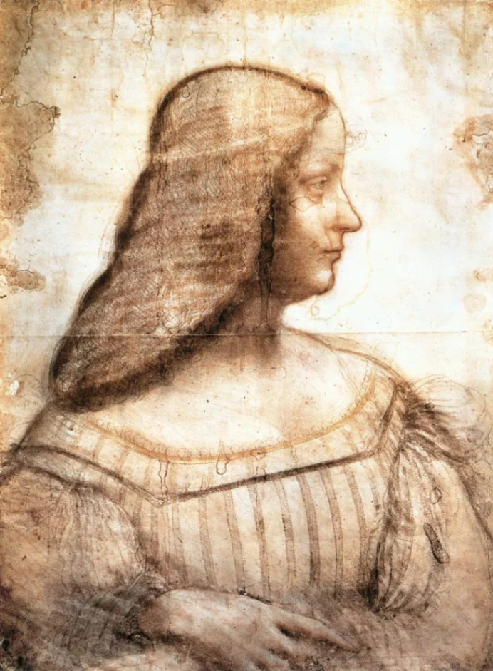 Leonardo da Vinci, Ritratto di Isabella d'Este, 1500 circa, carboncino, sanguigna e pastello giallo su carta, 63 × 46 cm, Musée du Louvre, Parigi.