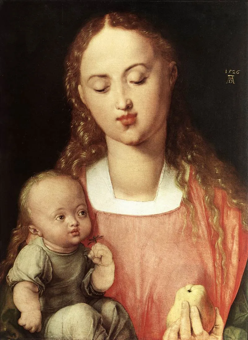 Albrecht Dürer, Vergine della Pera, 1526, olio su tavola, 43 × 32 cm, Gallerie degli Uffizi, Firenze.