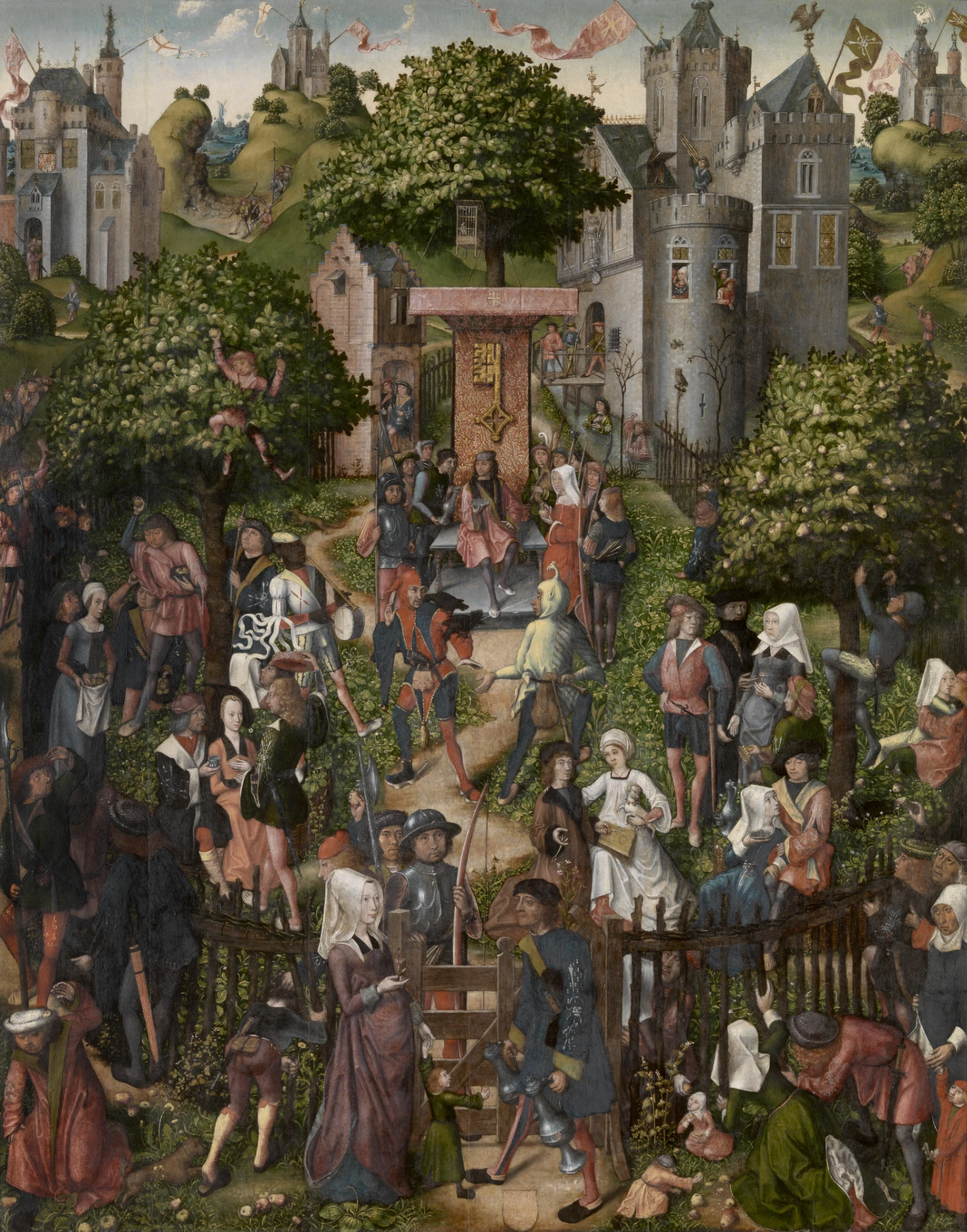 Maestro di Francoforte, Festival degli arcieri, 1493, olio su tavola, 176 cm x 141 cm, Museo reale di belle arti di Anversa.