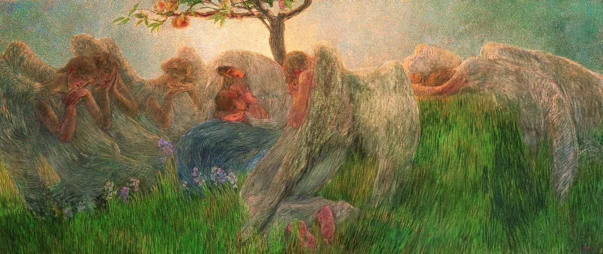Gaetano Previati, Maternità, 1890-1891, olio su tela, 177 cm x 411,5 cm, Banca Popolare di Novara.