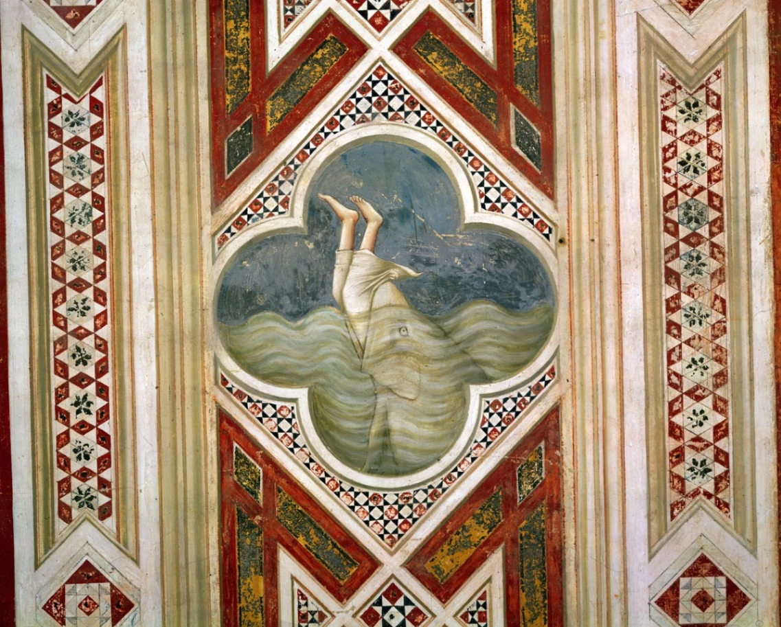 Giotto di Bondone, Giona e la balena, dettaglio della decorazione ad affresco della Cappella Scrovegni, 1303-1305, Padova.