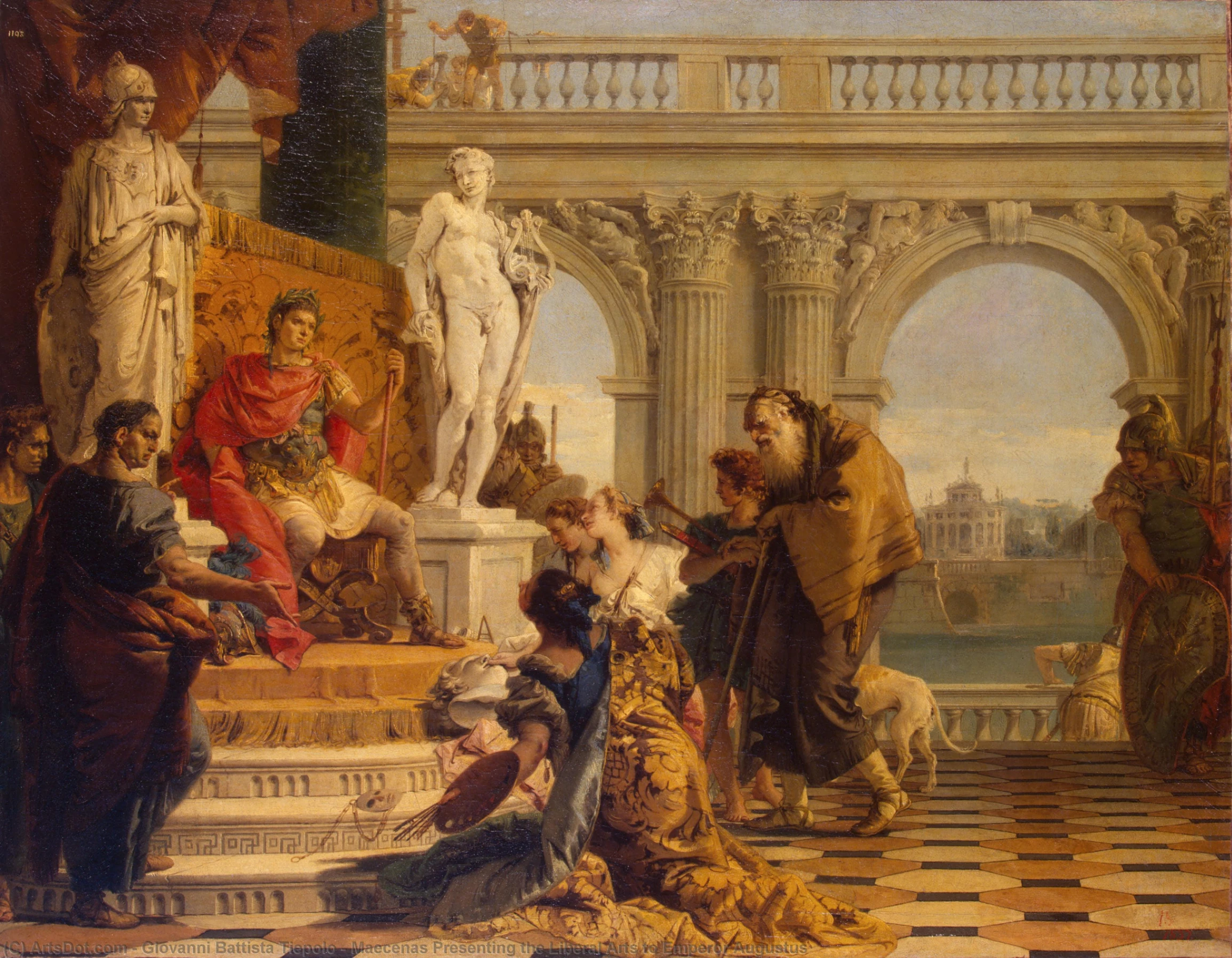 Giambattista Tiepolo, Mecenate offre le belle arti all'imperatore Augusto, 1743 circa, olio su tela, 69,5 × 89 cm, Museo dell'Ermitage, San Pietroburgo.