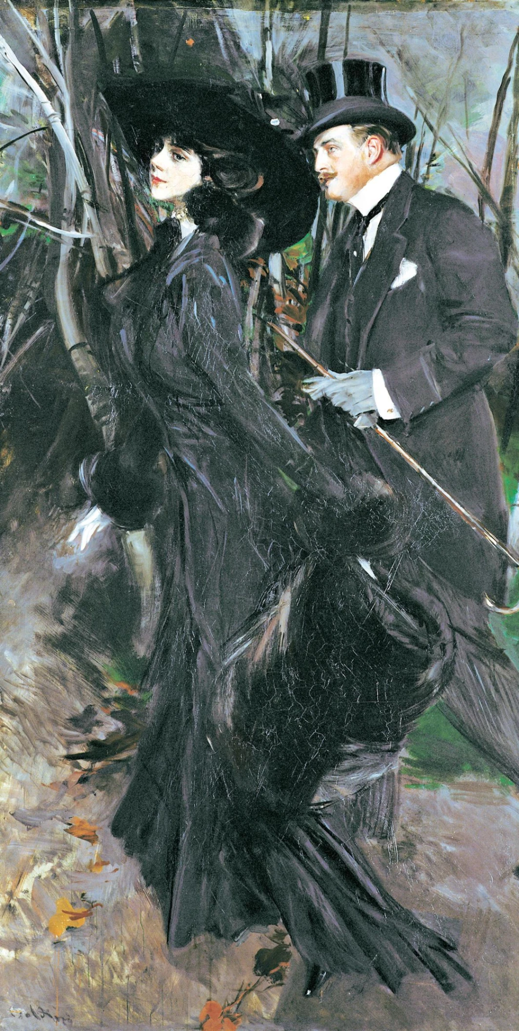 Giovanni Boldini, La passeggiata al Bois de Boulogne, 1909, olio su tela, 228 × 118 cm, Museo Giovanni Boldini, Ferrara.