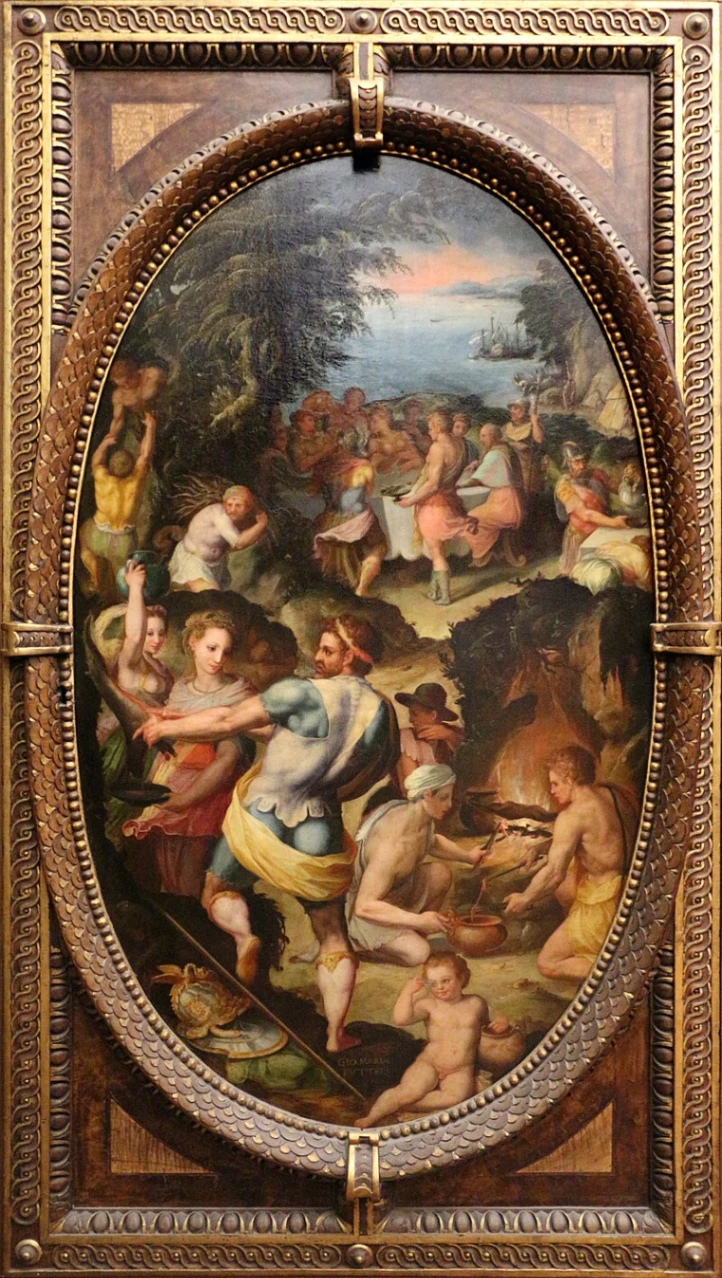 Giovanni Maria Butteri, La scoperta del vetro, 1570 circa, dettaglio della decorazione dello Studiolo di Francesco I de' Medici, Palazzo Vecchio, Firenze.