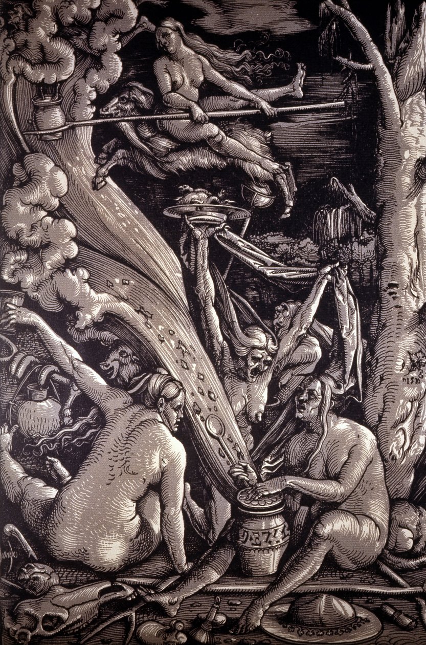 Hans Baldung Grien, Sabba delle Streghe, 1510, xilografia chiaroscurale, stampata da due blocchi in grigio e nero, 39,4 × 27,2 cm, Museum of Fine Arts, Boston.