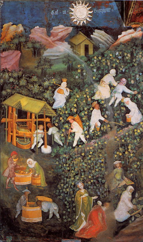 Maestro Venceslao (attribuito), Ottobre, dettaglio del Ciclo dei Mesi, XV secolo, affresco, Torre dell'Aquila, Castello del Buonconsiglio, Trento.