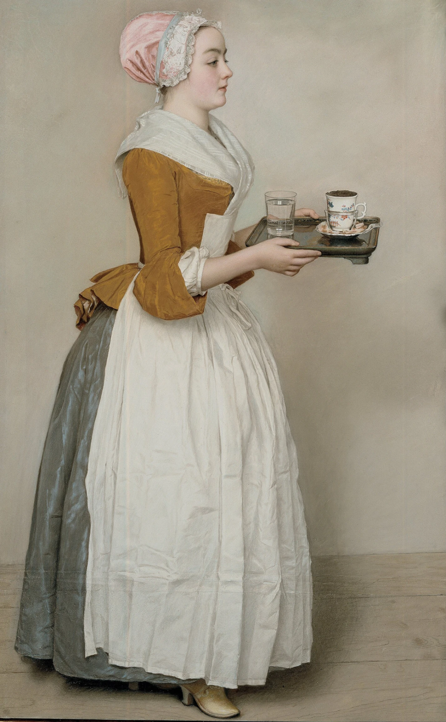 Jean-Étienne Liotard, La bella cioccolatiera, 1743-1744, pastello su vellum, 82,5 cm × 52,5 cm, Gemäldegalerie Alte Meister, Dresda.