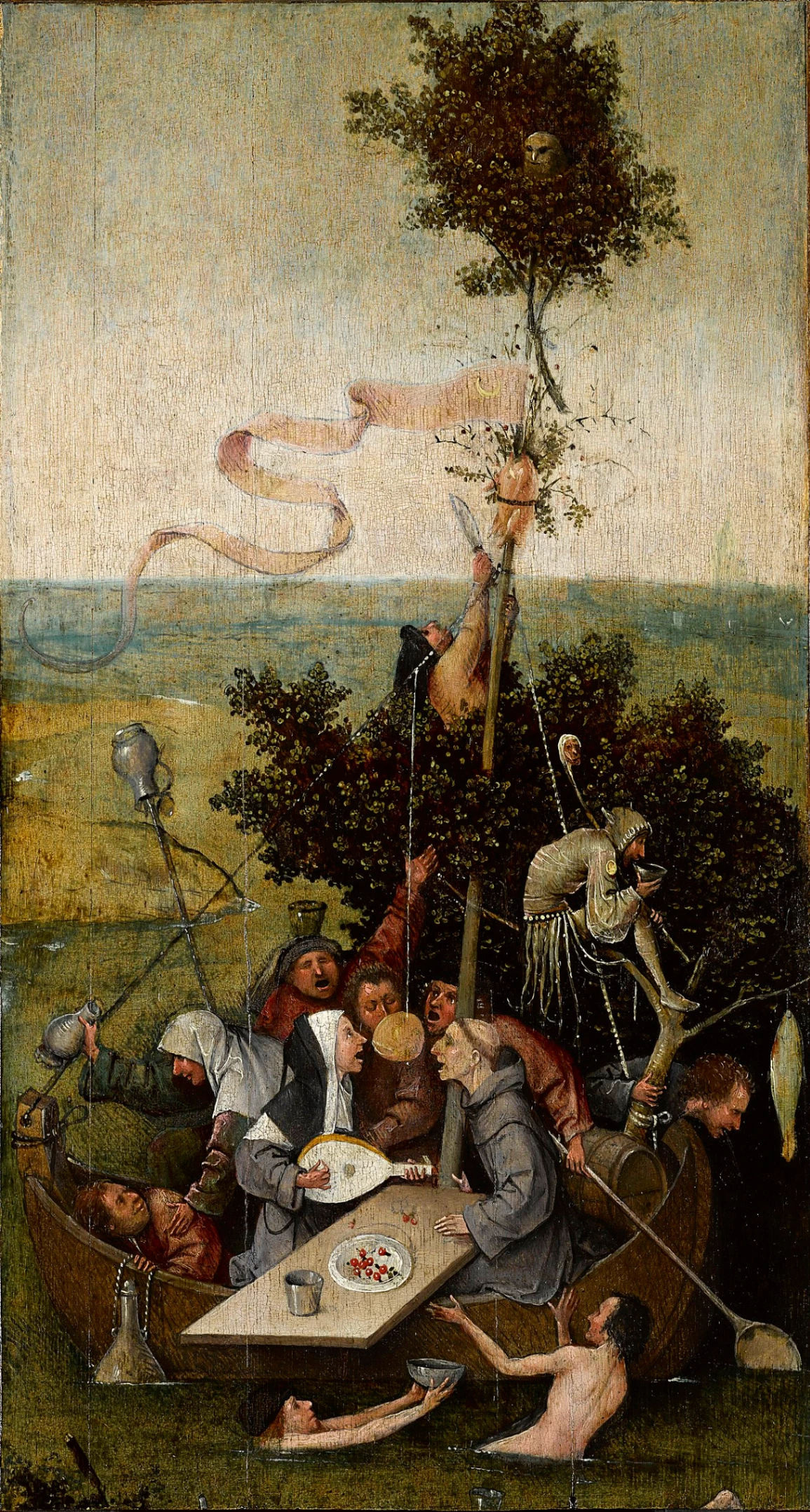 Hieronymus Bosch, La Nave dei Folli, 1494 circa, olio su tavola, 57,9 × 32,6 cm, Parigi, Museo del Louvre.
