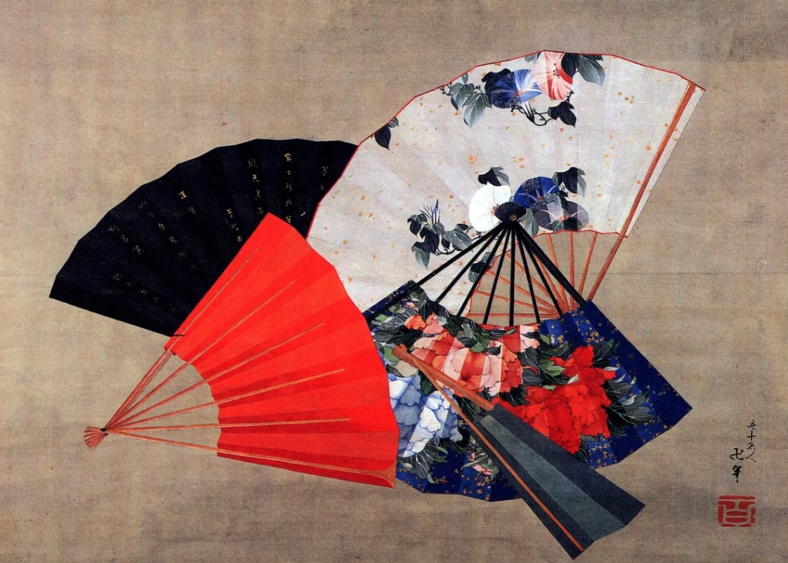 Katsushika Hokusai, Cinque ventagli.