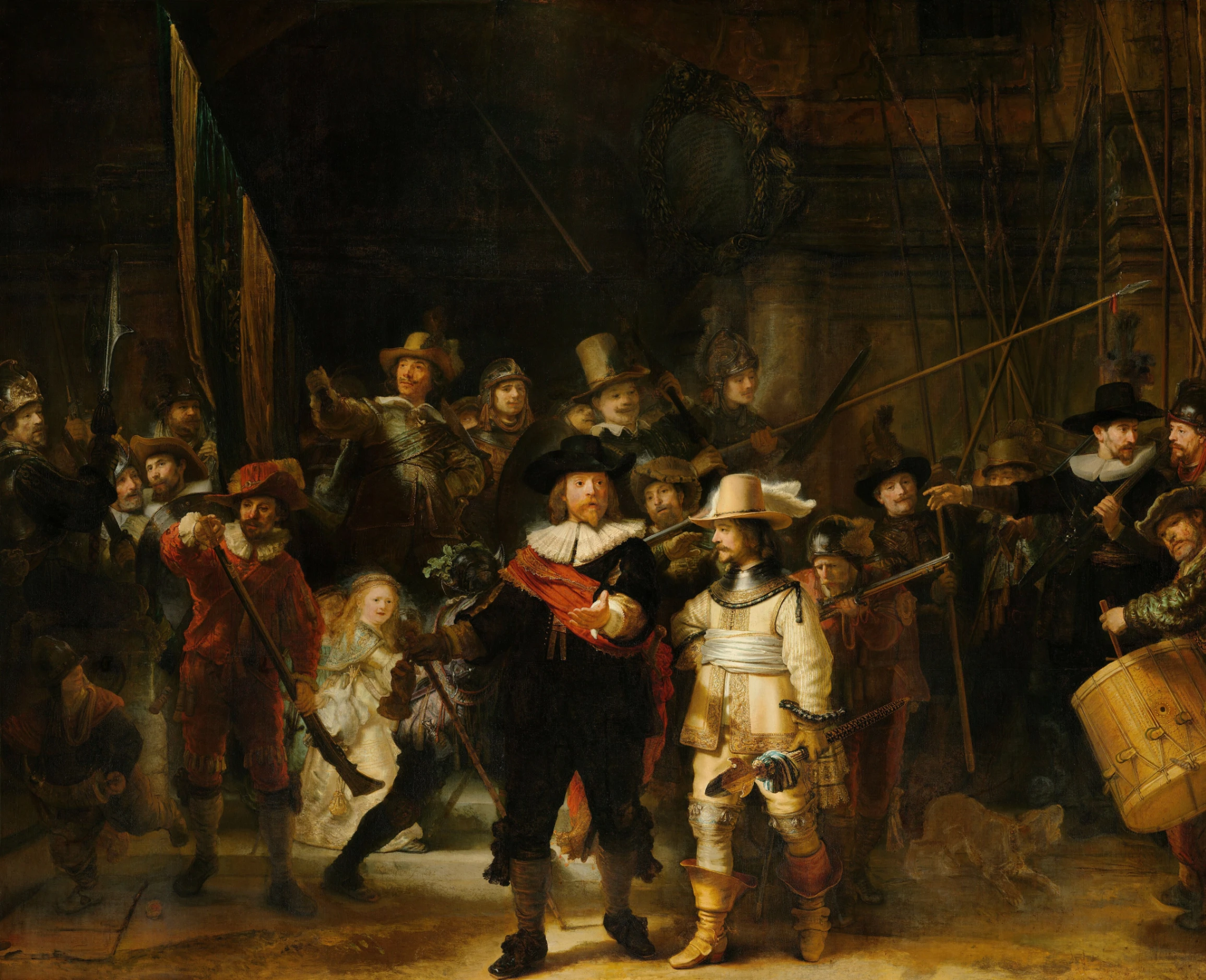 Rembrandt van Rijn, Ronda di Notte, 1642, olio su tela, 363 x 437 cm, Rijksmuseum, Amsterdam.