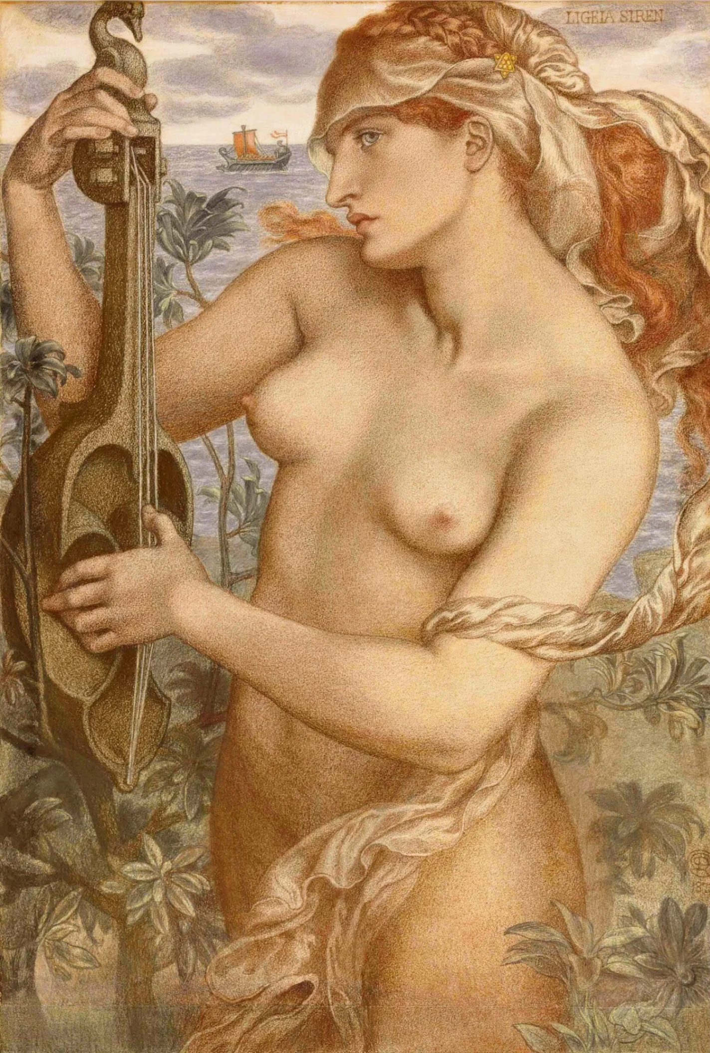 Dante Gabriel Rossetti, Sirena Ligeia, 1873, gessetto su carta, 78,7 × 47 cm, collezione privata.