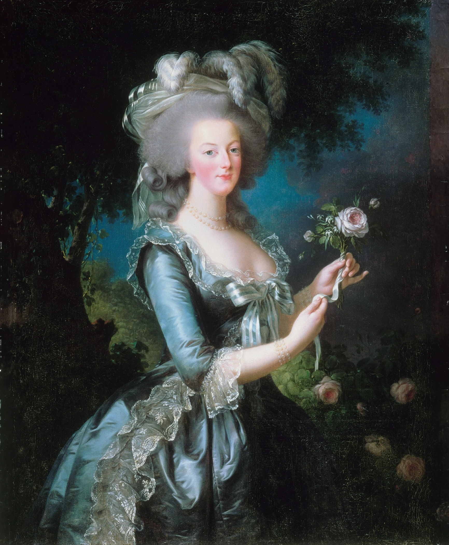 Élisabeth Vigée Le Brun, Ritratto di Maria Antonietta con una rosa, 1783, olio su tela, 130 x 87 cm, Reggia di Versailles.