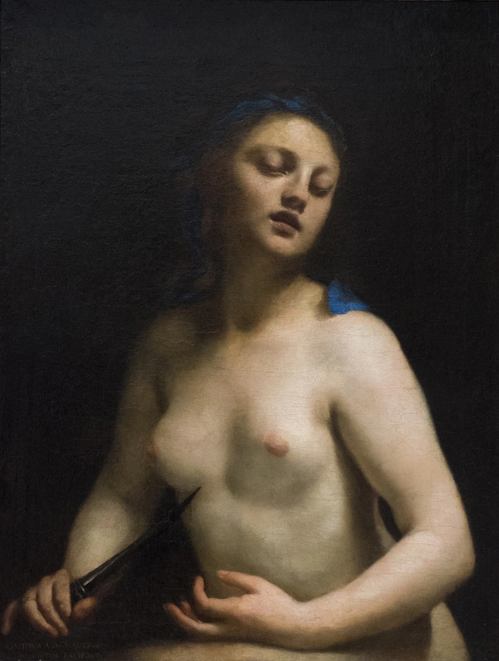 Guido Cagnacci, Morte di Lucrezia, 1657 circa, olio su tela, 87 × 66 cm, Museo di Belle Arti di Lione.