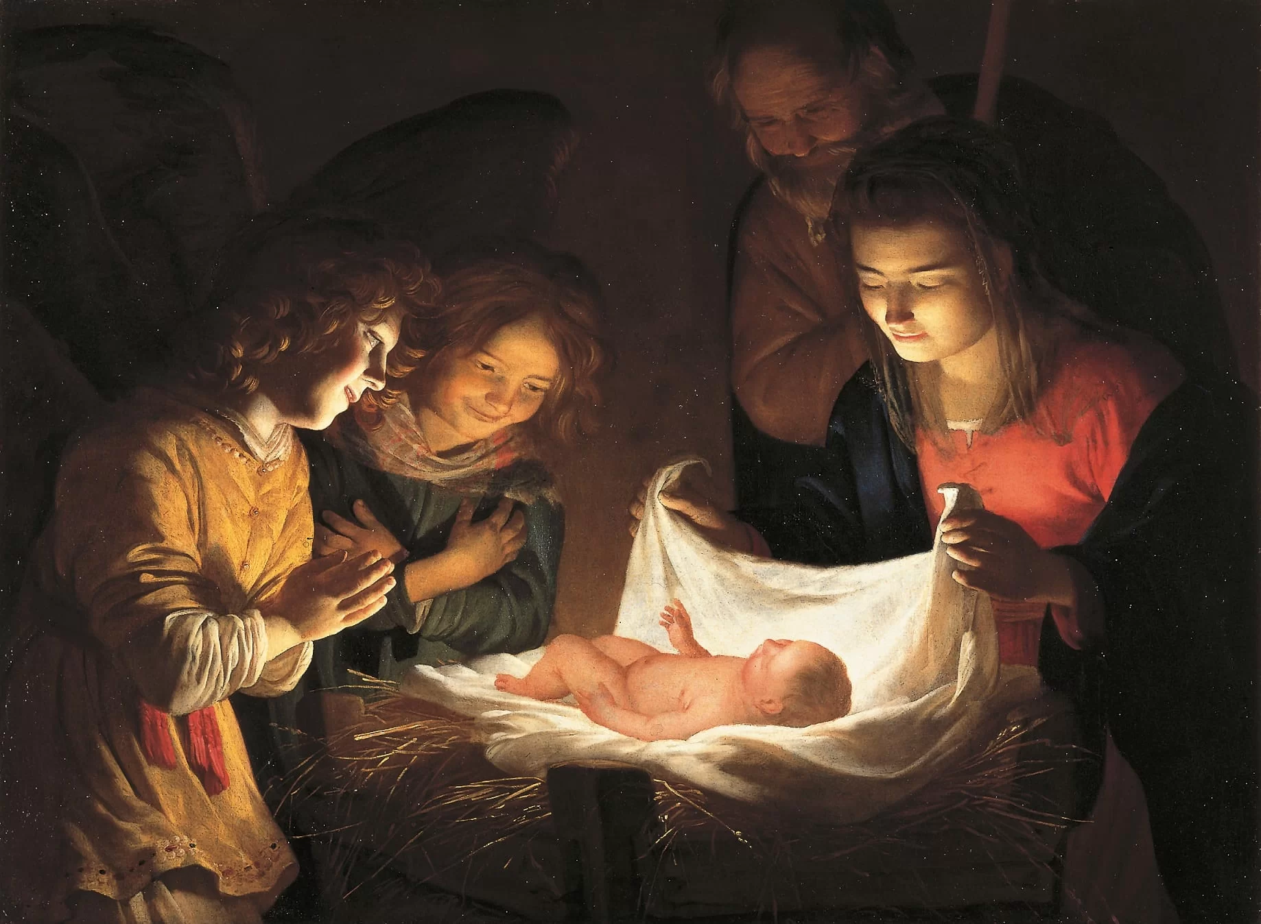 Gerrit van Honthorst (Gherardo delle Notti), Adorazione del Bambino, 1619-1620, olio su tela, Firenze, Gallerie degli Uffizi.