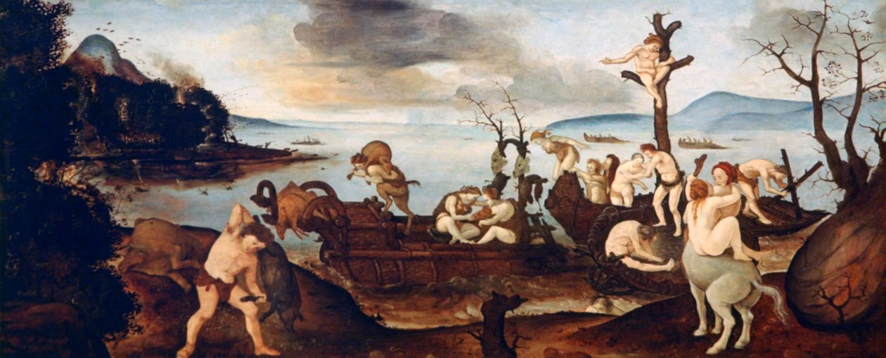 Piero di Cosimo, Ritorno dalla caccia, 1500-1505 circa, olio su tavola, 70,5 × 168,9 cm, Metropolitan Museum, New York.