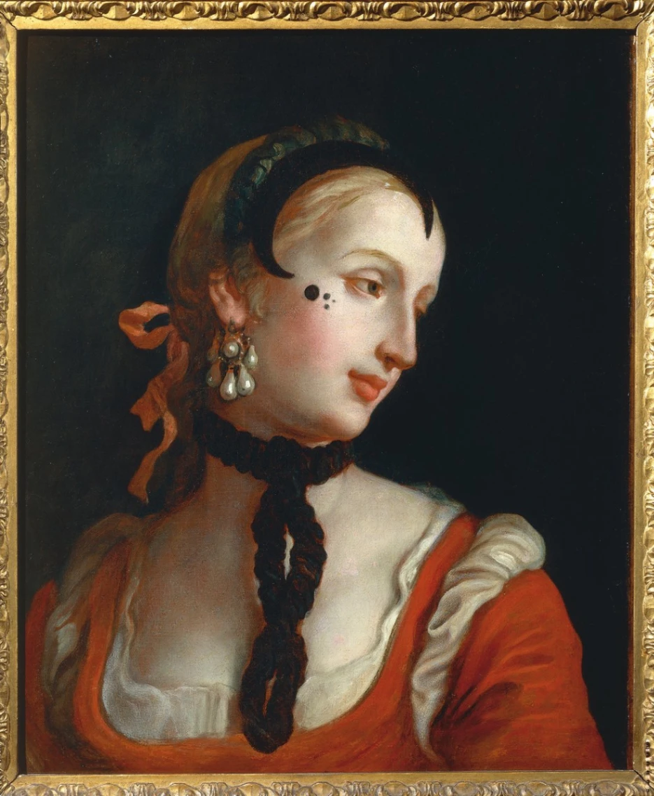 Pietro Longhi, Ritratto di Dama veneziana con moscheta, metà XVIII secolo, olio su tela, collezione privata.