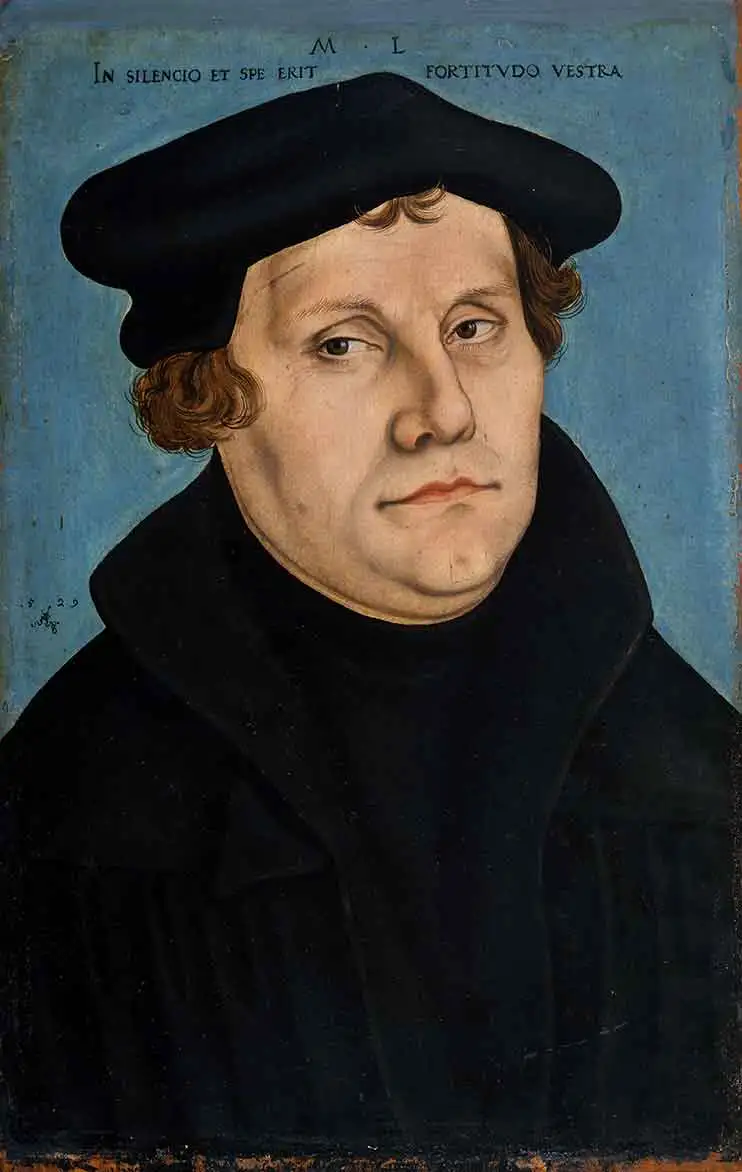 Bottega di Lucas Cranach, Ritratto di Martin Lutero, 1529 circa, pittura a olio su tavola, 38.3 x 24 cm, Museo Poldi Pezzoli, Milano.