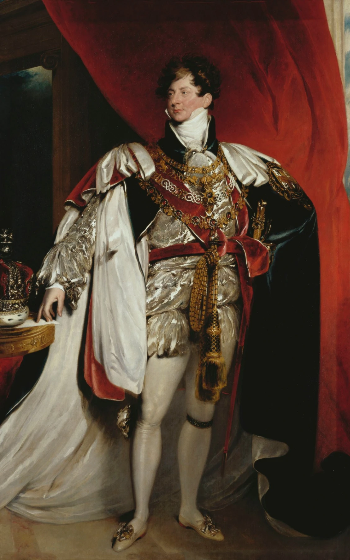 Sir Thomas Lawrence, Ritratto di re Giorgio IV del Regno Unito come Principe reggente, 1821, olio su tela, 271,5 x 190,4 cm, Royal Collection, Londra.