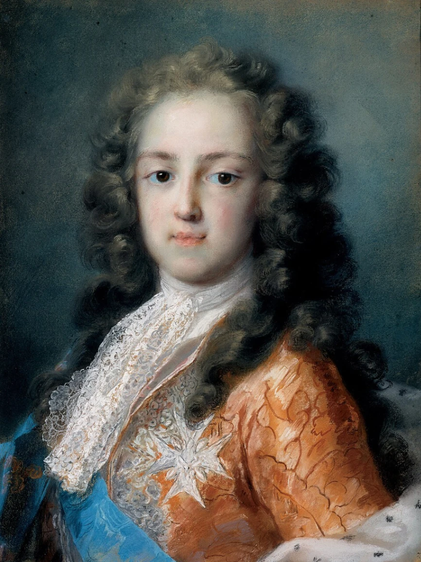 Rosalba Carriera, Ritratto di Luigi XV, 1721 circa, pastello su carta, 50,5 x 38,5 cm, Gemäldegalerie, Dresda.