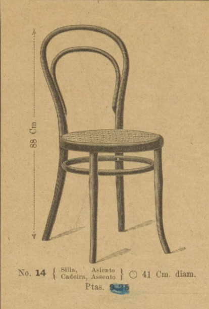 Un dettaglio della scheda prodotto 1895 dei mobili di Gebrüder Thonet, che riproduce il disegno della mitica Sedia n.14, Metropolitan Museum of Art, New York.