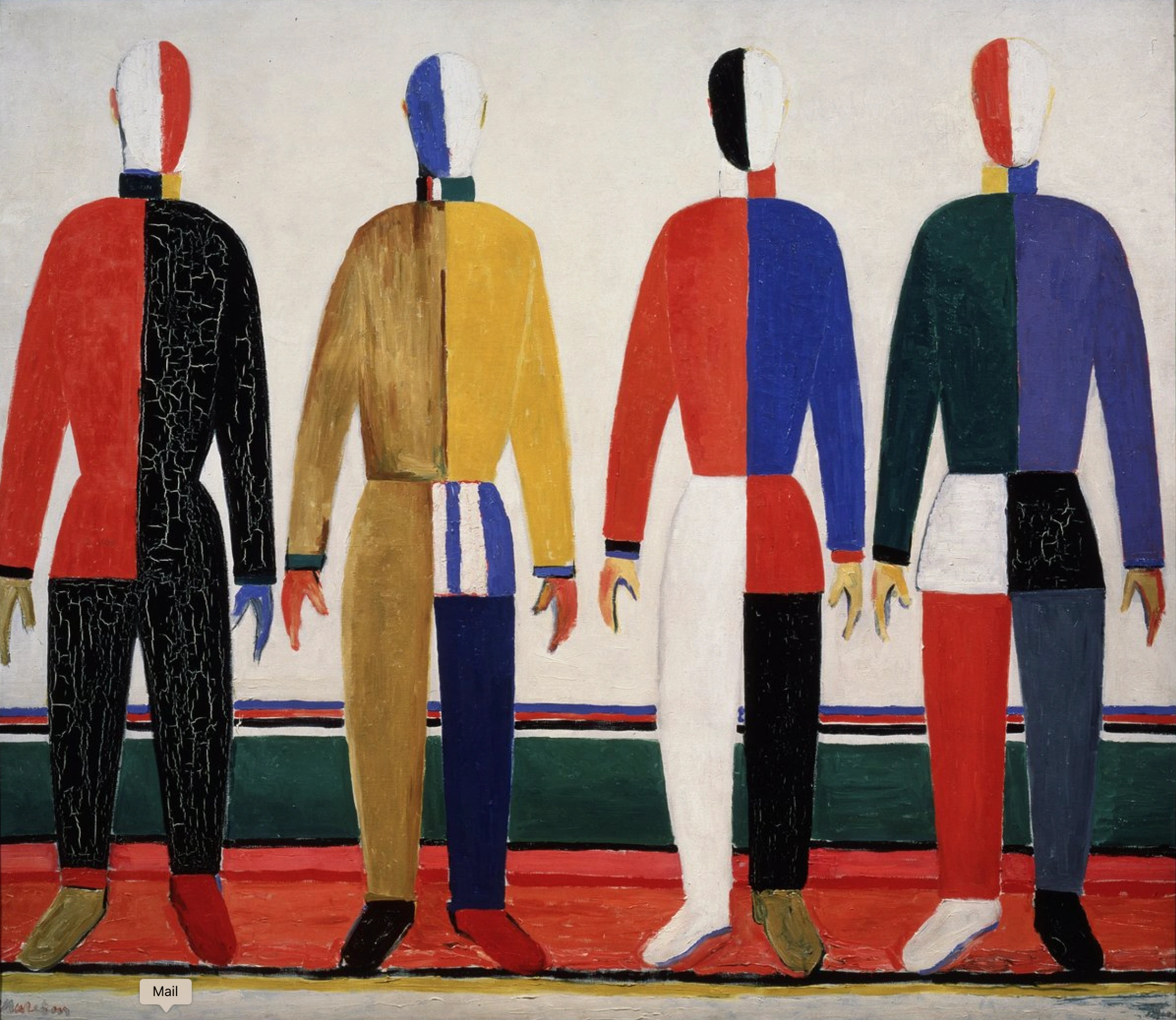 Kazimir Malevič, Sportivi,  1930-1931, olio su tela, 142 x 164 cm, Museo di Stato Russo, San Pietroburgo.