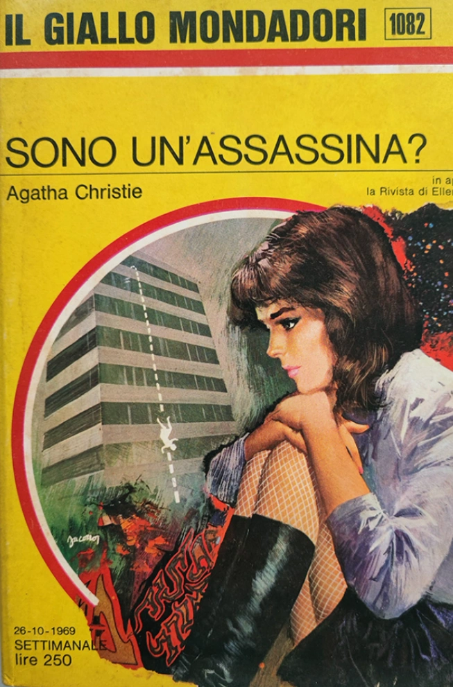 Copertina del Giallo Mondadori (1082) "Sono un'assassina?" di Agatha Christie, settimanale 26/10/1969.
