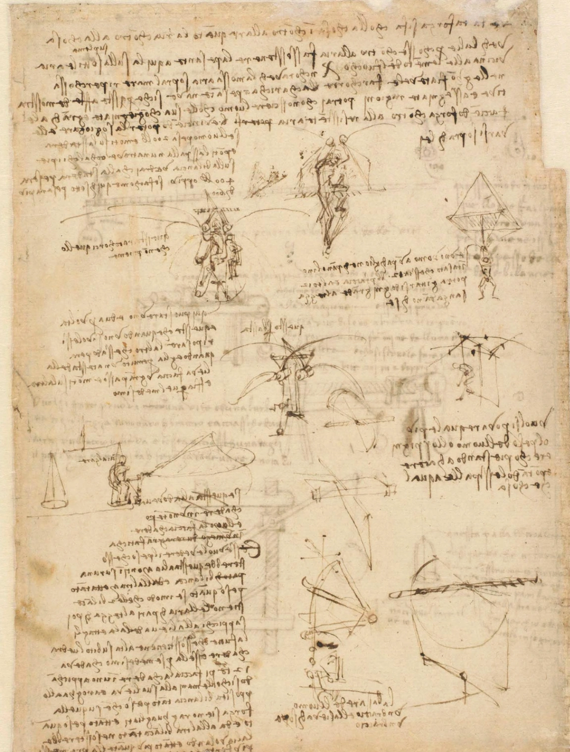 Leonardo da Vinci, Studio per paracadute, Codice Atlantico, folio 1058 v, Veneranda Biblioteca Ambrosiana, Milano. © Ambrosiana