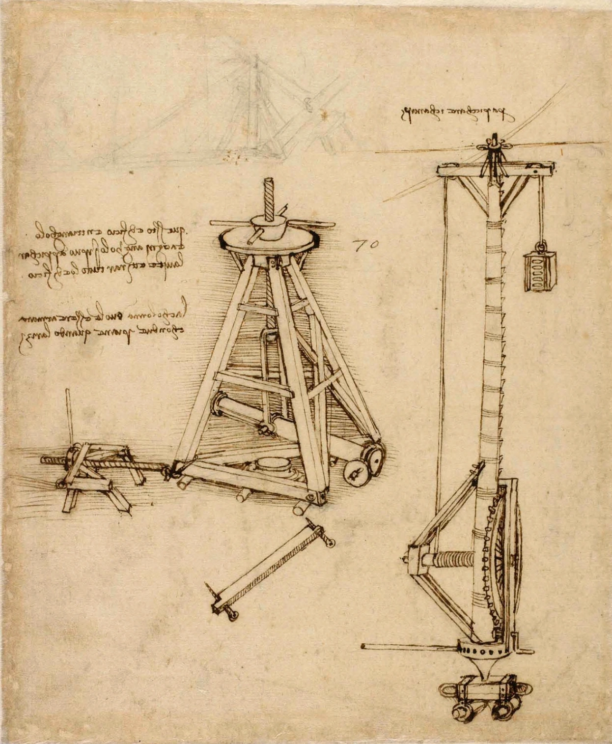 Leonardo da Vinci, Macchina per sollevare colonne, Codice Atlantico, folio 138r, Veneranda Biblioteca Ambrosiana, Milano. © Ambrosiana