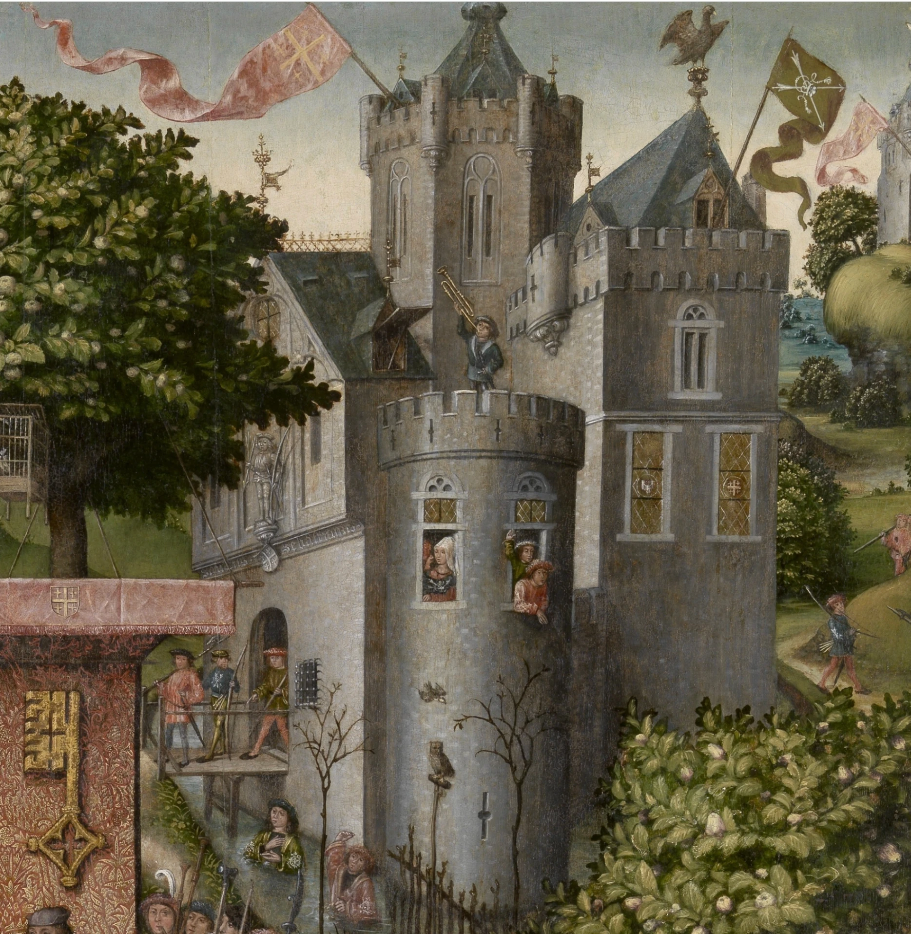 Dettaglio della vivace vita del castello.