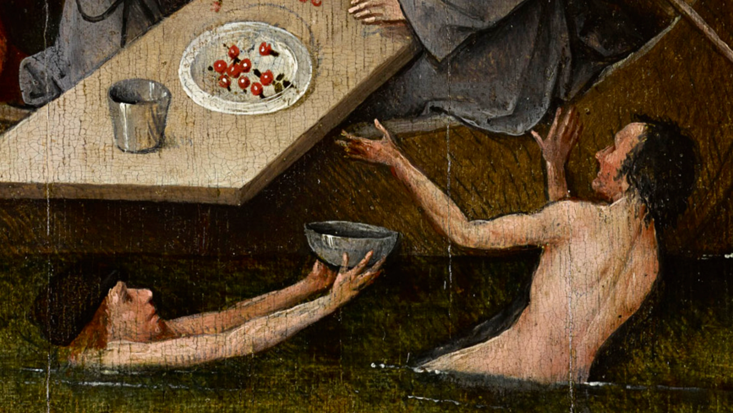 Hieronymus Bosch, La Nave dei Folli, 1494 circa, olio su tavola, 57,9 × 32,6 cm, Parigi, Museo del Louvre. Dettaglio.
