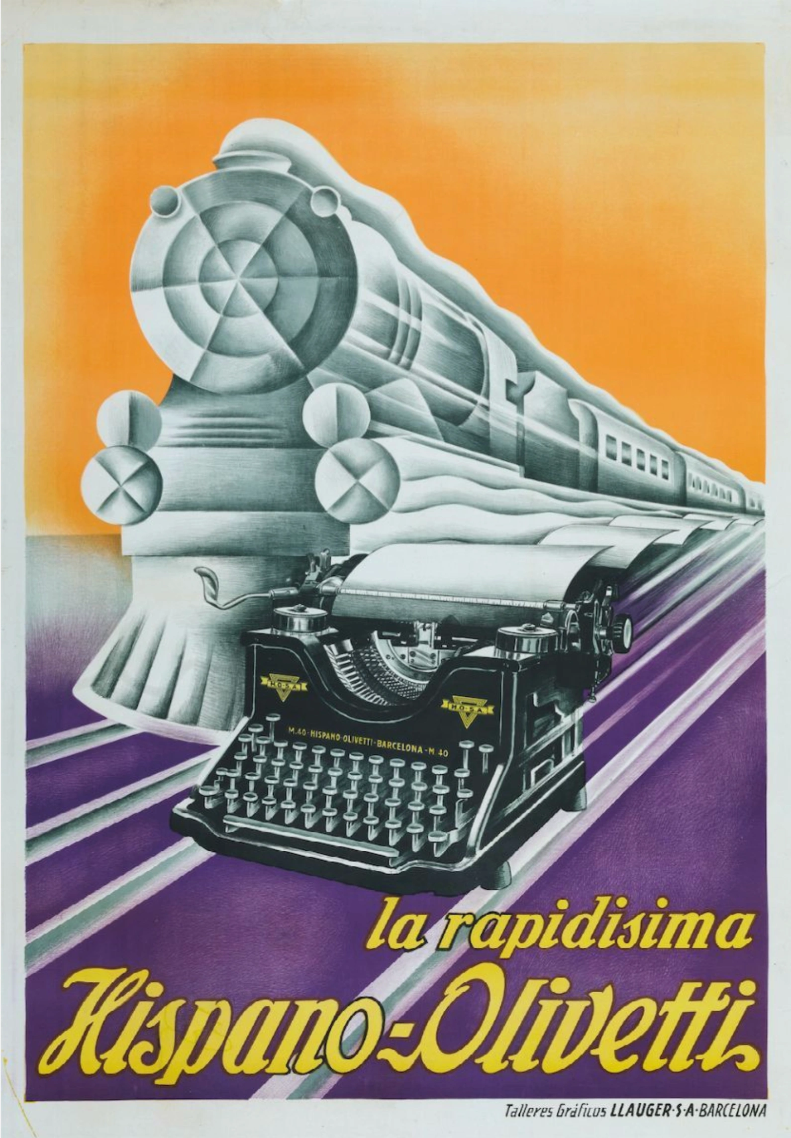 Manifesto commerciale per la Rapidissima Hispano-Olivetti, 1930 circa, litografia, 132 x 90 cm © Cambi Casa d'Aste