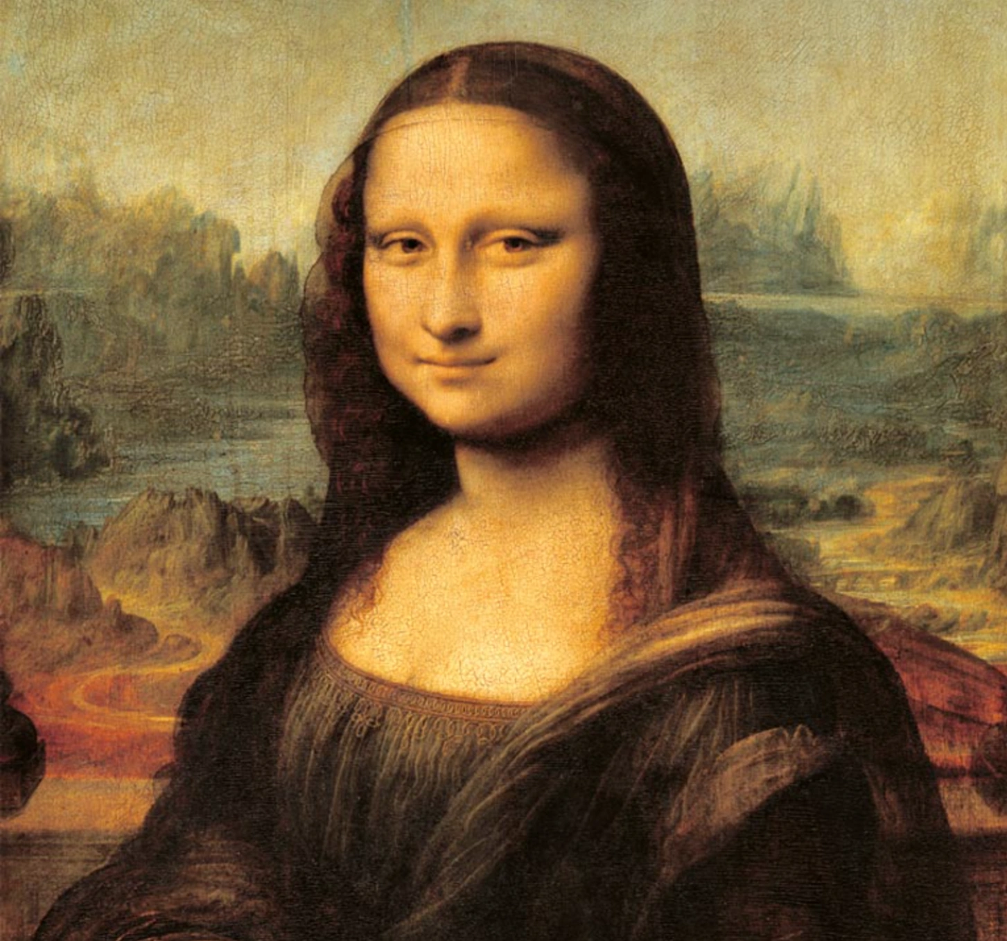 Un dettaglio del paesaggio che incornicia il volto della Gioconda.