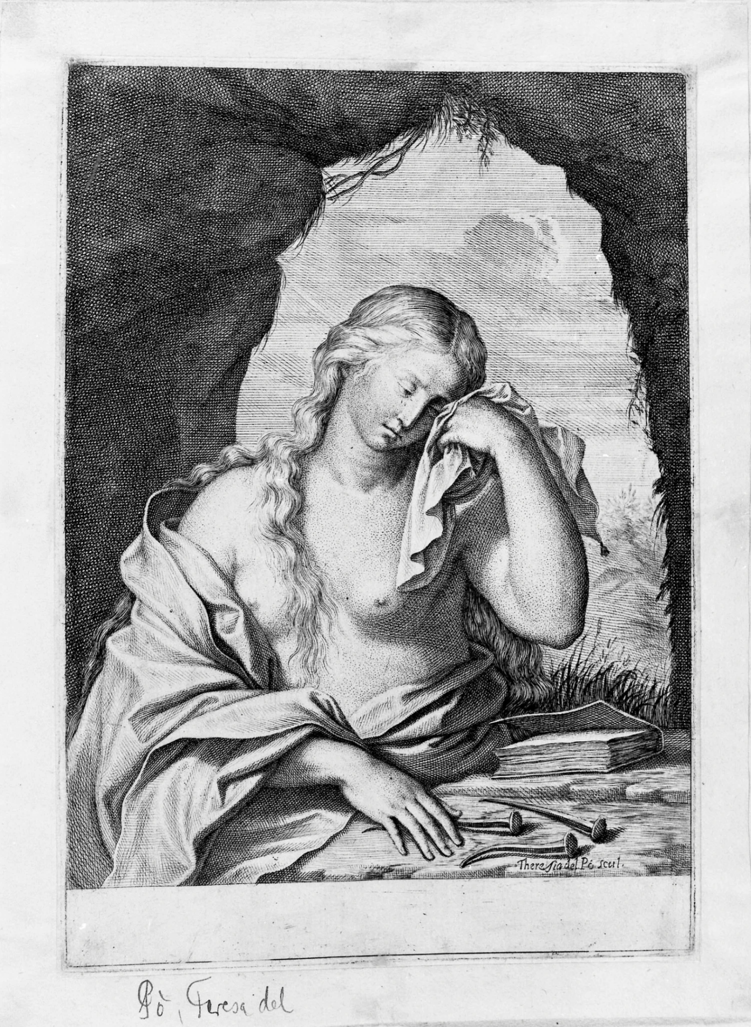 Teresa del Po, La Maddalena nel deserto, acquaforte e bulino, 24 x 17 cm, Deposito dell'Accademia dei Lincei, Roma. © Istituto Centrale per la Grafica.