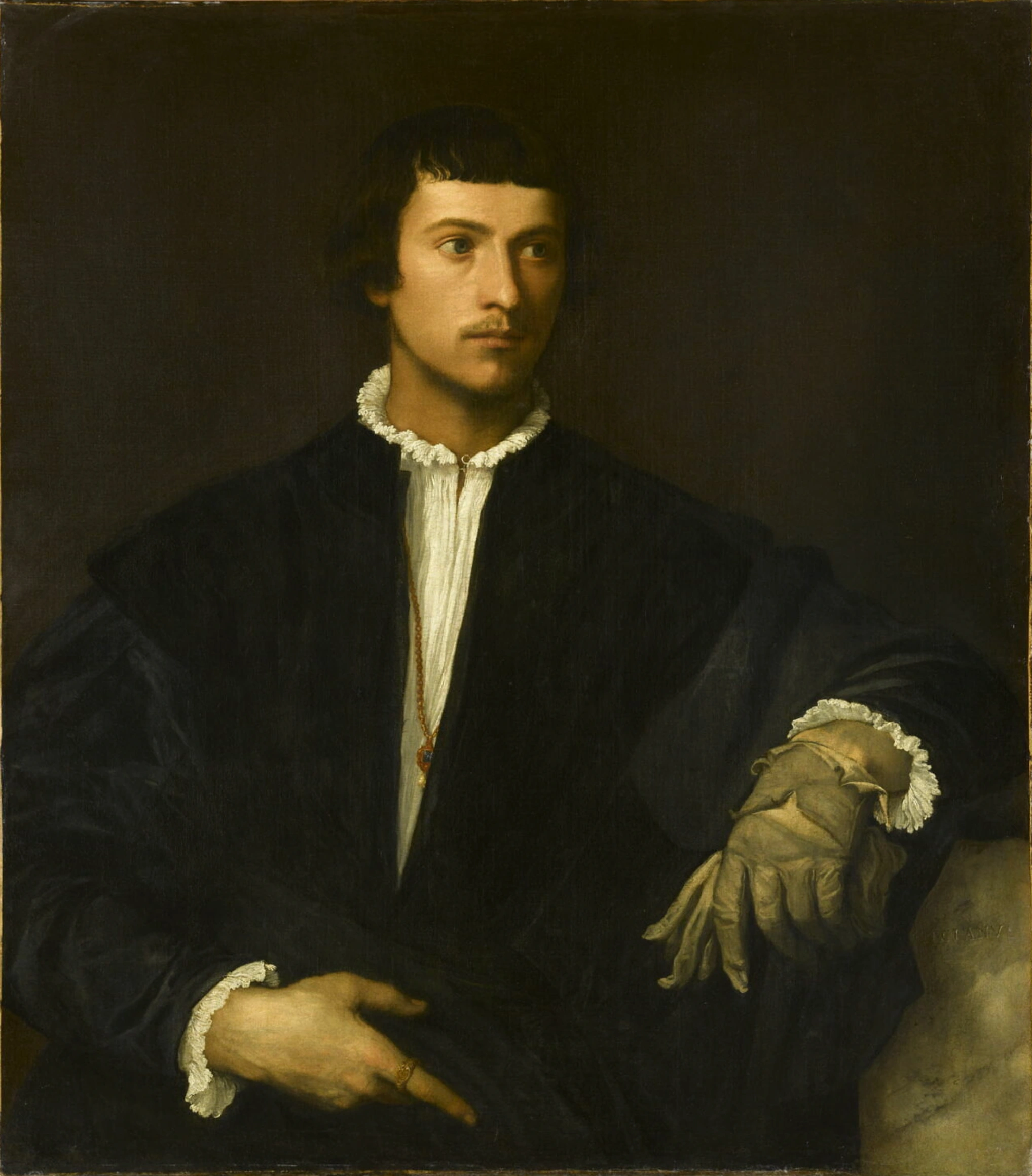 Tiziano Vecellio, Ritratto di un uomo, noto come L'uomo con il guanto, 1500-1525 circa, Musée du Louvre, Parigi © 2019 Grand Palais Rmn (Museo del Louvre)