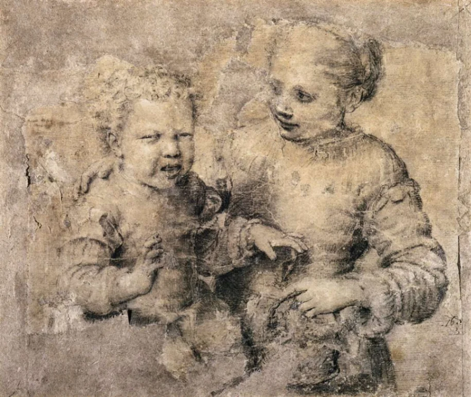 Sofonisba Anguissola, Fanciullo morso da un gambero, 1554 ca., carboncino e matita su carta, 33,3 × 38,5 cm, Gabinetto di Disegni e Stampe del Museo di Capodimonte, Napoli.