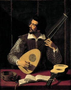 Antiveduto Gramatica, Suonatore di tiorba, 1608-1610 circa, olio su tela, 119 x 85 cm, Galleria Sabauda, Musei Reali, Torino.