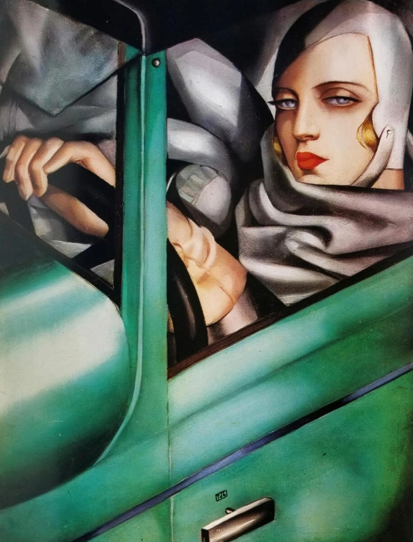 Tamara de Lempicka, Autoritratto (Tamara in una Bugatti verde), 1929, olio su tavola, 35 × 27 cm, collezione privata, Svizzera.