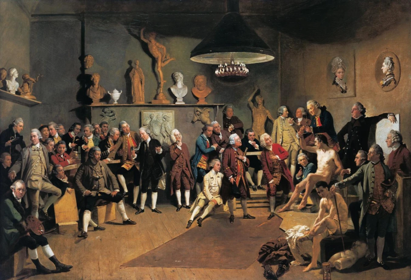 Johann Zoffany, I ritratti degli accademici della Royal Academy, 1771-1772, olio su tela, The Royal Collection, Londra.