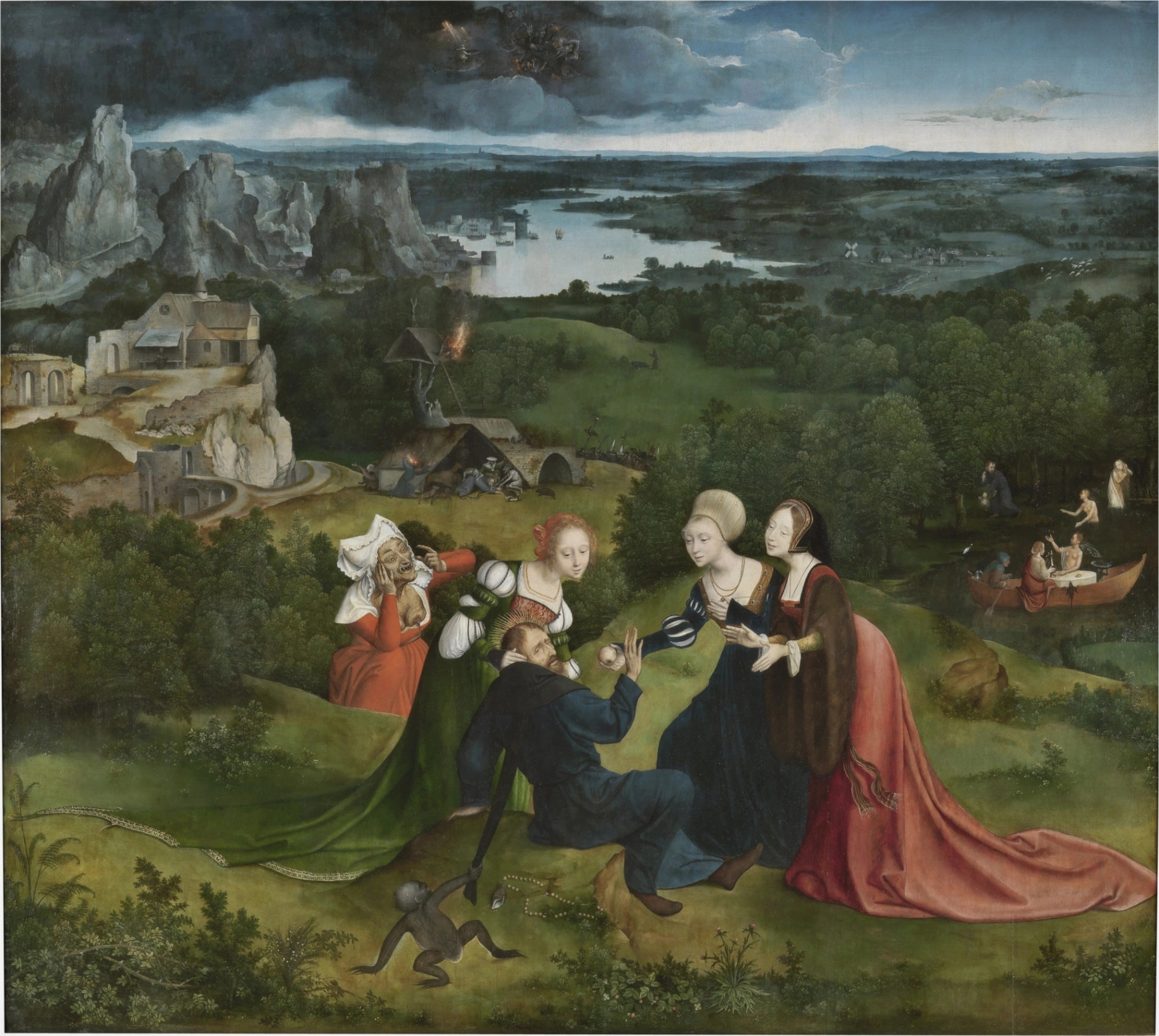 Gioacchino Patinir e Quinten Massys, Le Tentazioni di Sant'Antonio, 1520-1524, olio su tela, 155 x 173 cm, Museo del Prado, Madrid.